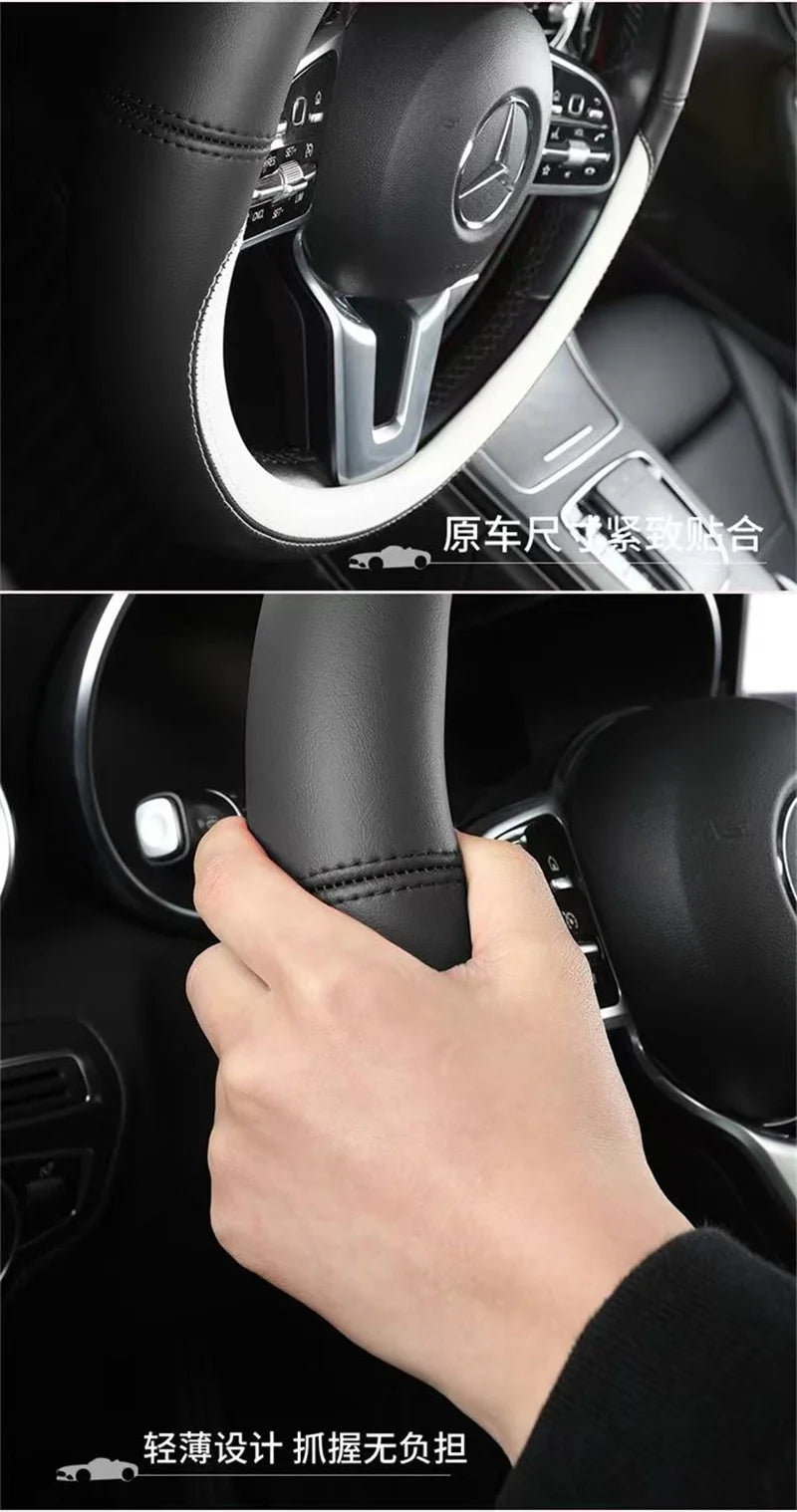Genuine Leather Steering Wheel Cover | Anti-slip, Breathable – 37-38 cm