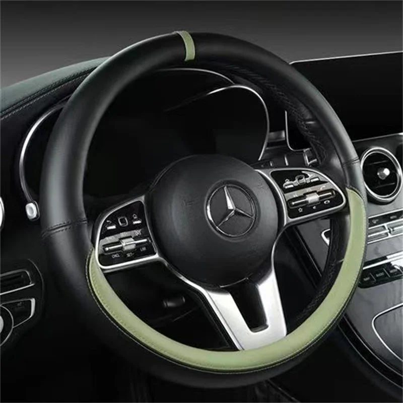 Genuine Leather Steering Wheel Cover | Anti-slip, Breathable – 37-38 cm