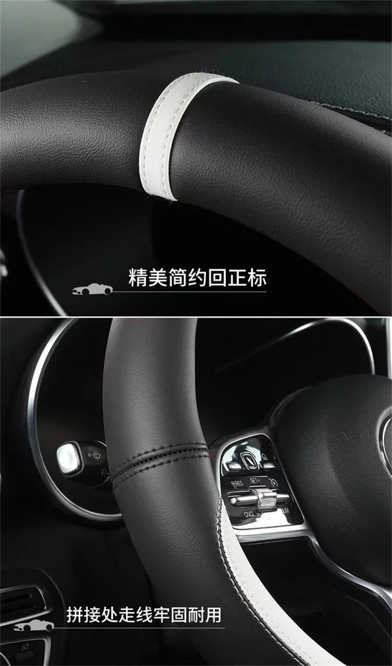 Genuine Leather Steering Wheel Cover | Anti-slip, Breathable – 37-38 cm