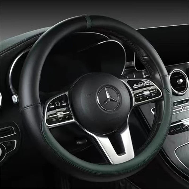 Genuine Leather Steering Wheel Cover | Anti-slip, Breathable – 37-38 cm