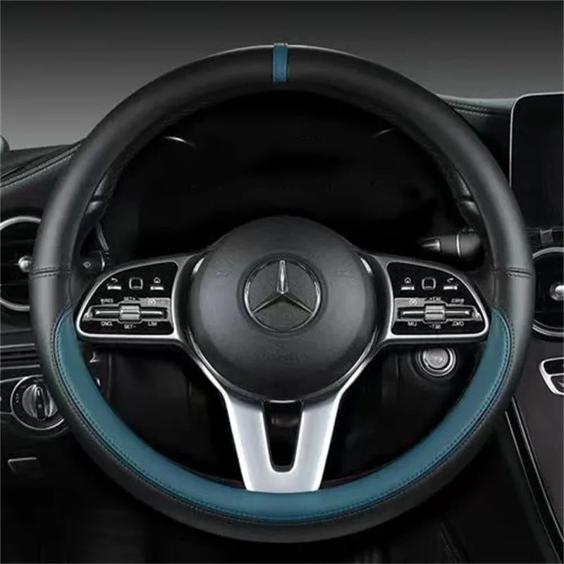 Genuine Leather Steering Wheel Cover | Anti-slip, Breathable – 37-38 cm
