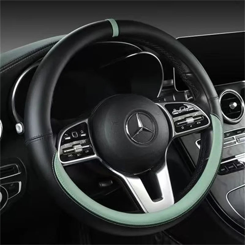 Genuine Leather Steering Wheel Cover | Anti-slip, Breathable – 37-38 cm