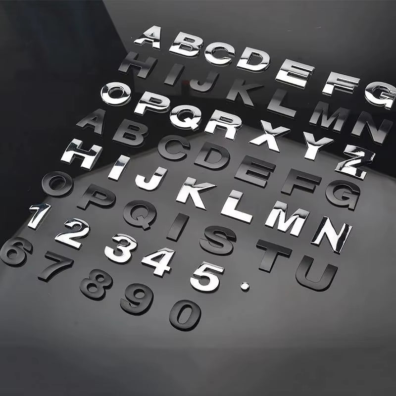 3D Metal DIY Styling Letters Word Alphabet Emblem Decals Numbers Labeling Car Sticker Rear Trunk Logo Digital Badge Accessories