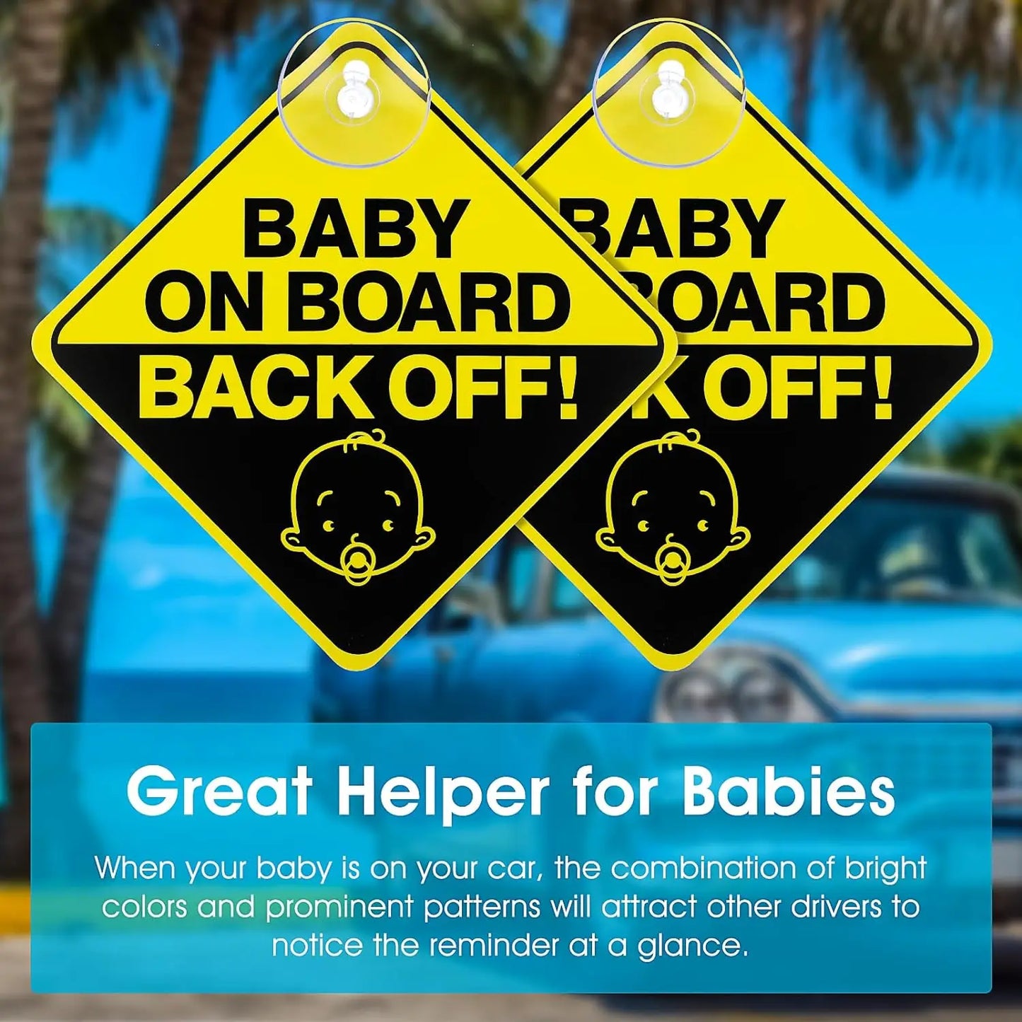 Baby on Board Warning Signs with Suction Cups for Car Window Waterproof Sunproof Durable and Strong Safety Warning Car Sticker