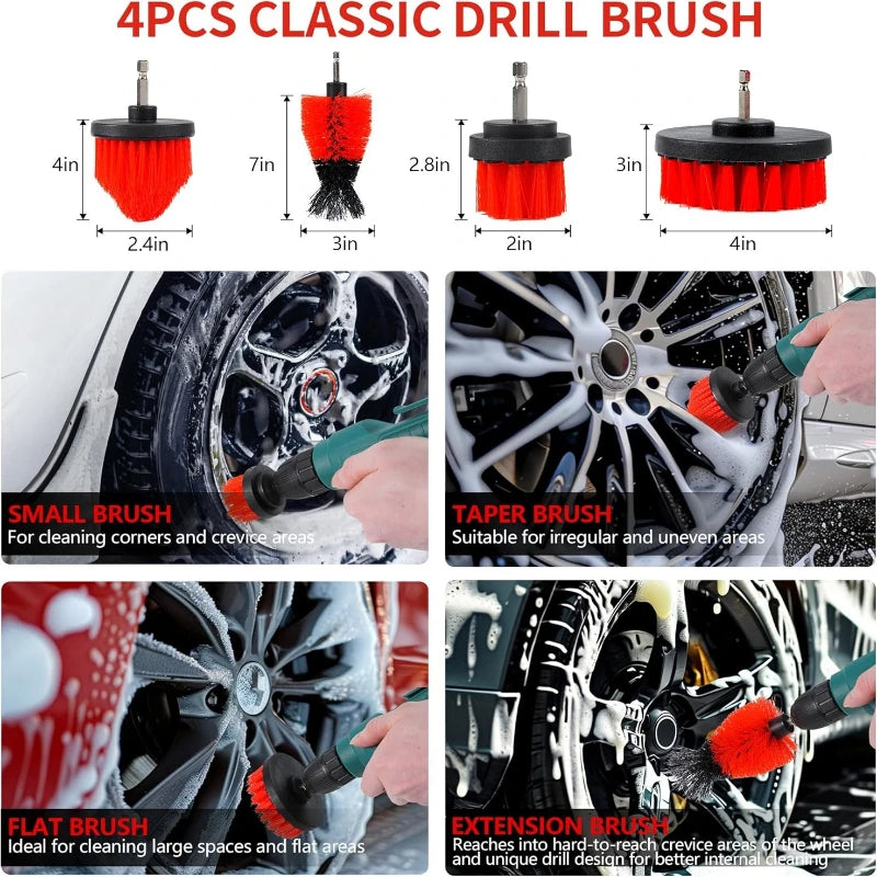 35Pcscar Detailing Kit & Car Cleaning Kit – Windshield Tool, Long Wheel Brush & 2 Angled Brushes, 4 Polishing Pads &4 Wax Pads