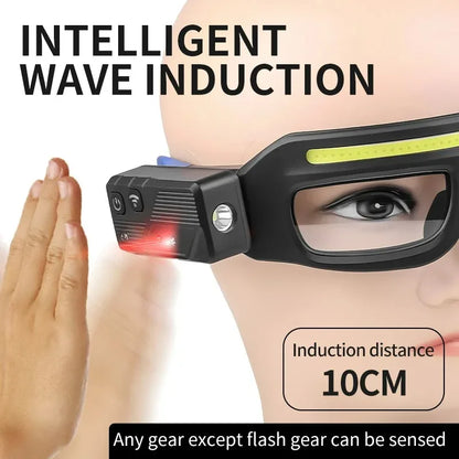 Rechargeable LED Glasses Headlight Glasses with Motion Sensor Touch Control 5 Modes TYPE-C Glasses for Running Camping Cycling