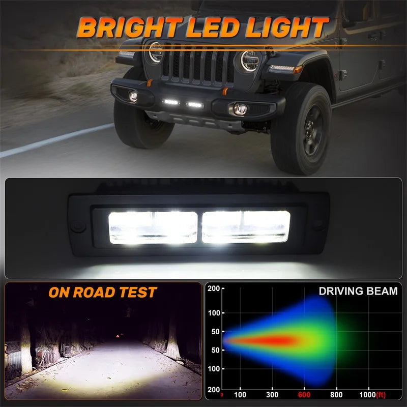 6D Lens Flush Mount Reverse Light 7 Inch LED Work Light Bar White Yellow Driving Fog Lamp for Truck Trailer Camper Van 4X4 SUV