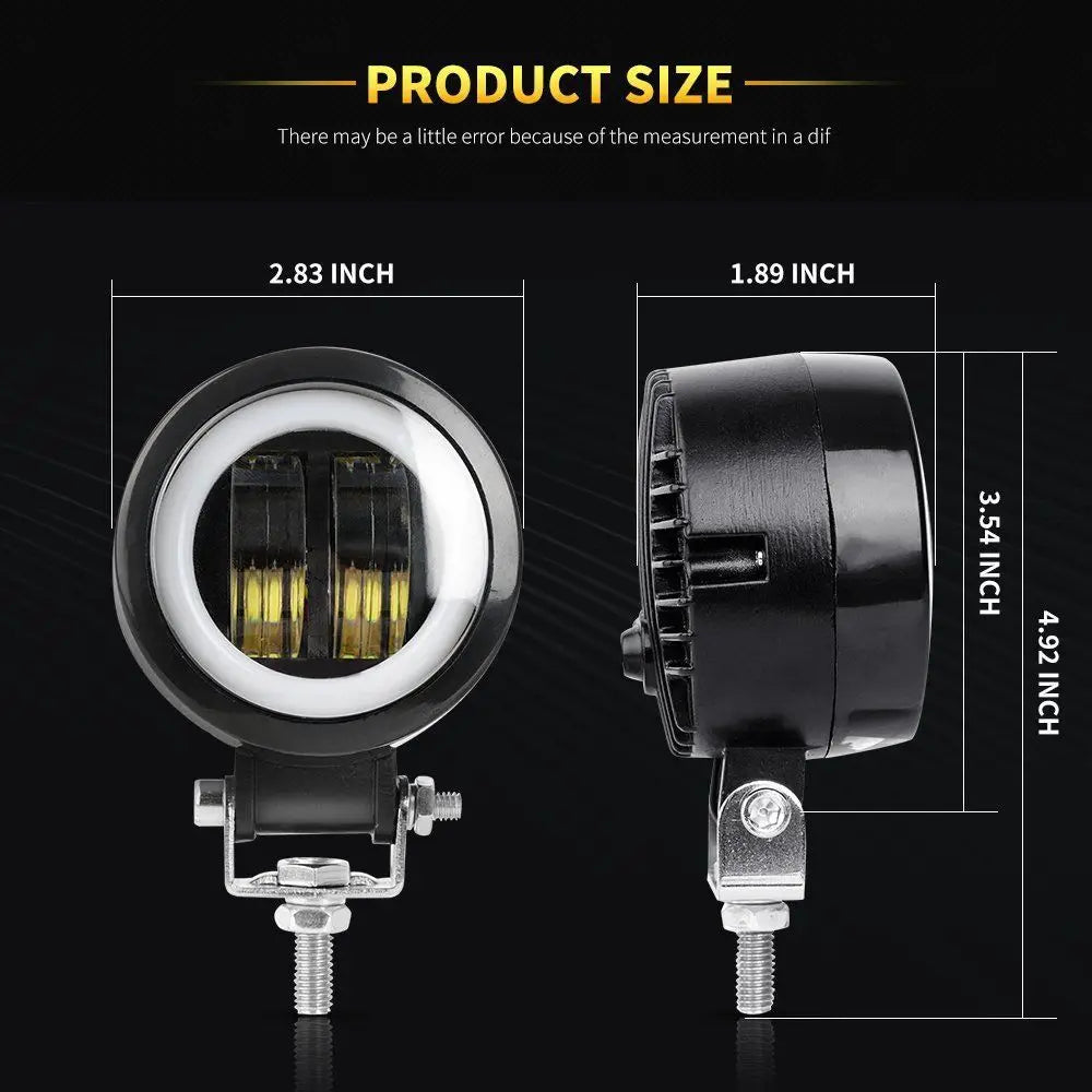 2PCS/1PC 12V-80V Waterproof round Angel Eyes LED Light Portable Spotlights Motorcycle Offroad Truck Driving Car Boat Work Light