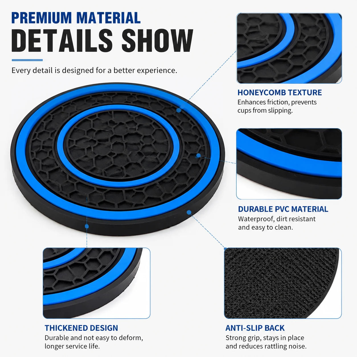 2Pcs round Silicone Car Cup Holder Coaster anti Slip Waterproof Cup Mat Universal Vehicle Interior Protective Cup Holder Pad