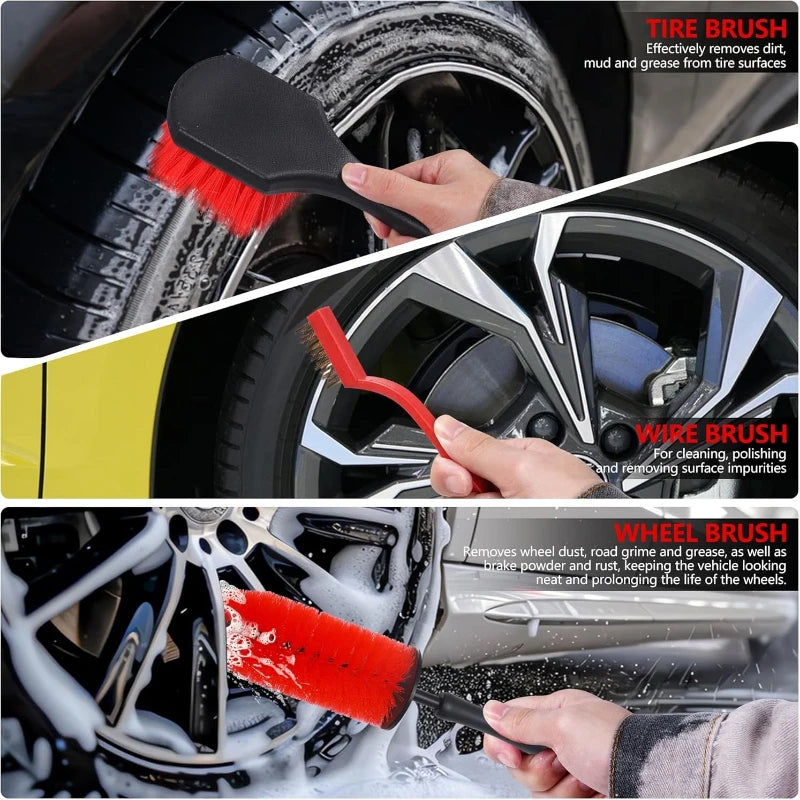 35Pcscar Detailing Kit & Car Cleaning Kit – Windshield Tool, Long Wheel Brush & 2 Angled Brushes, 4 Polishing Pads &4 Wax Pads