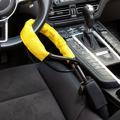 Car Steering Wheel Lock with Seat Belt Socket Steel Rope Universal Anti-Theft Locking Car Lock System