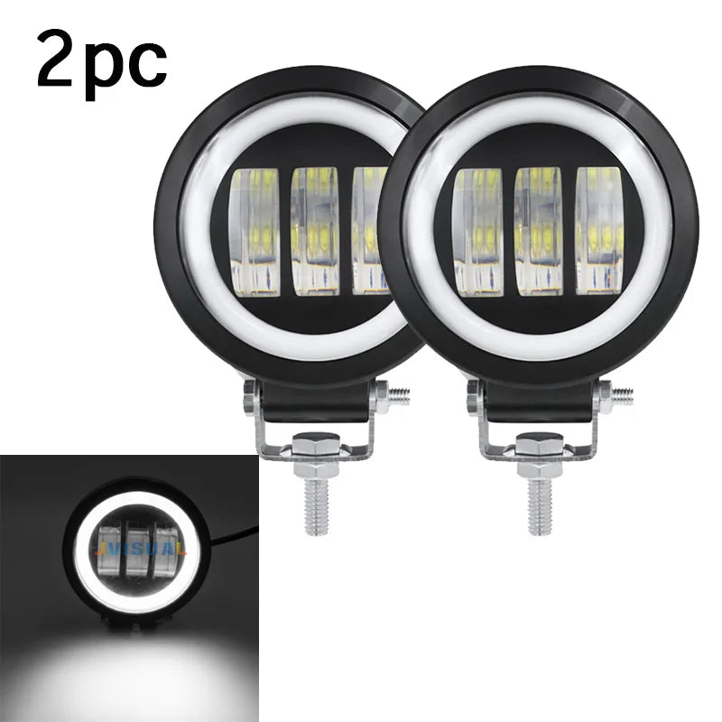 2PCS/1PC 12V-80V Waterproof round Angel Eyes LED Light Portable Spotlights Motorcycle Offroad Truck Driving Car Boat Work Light