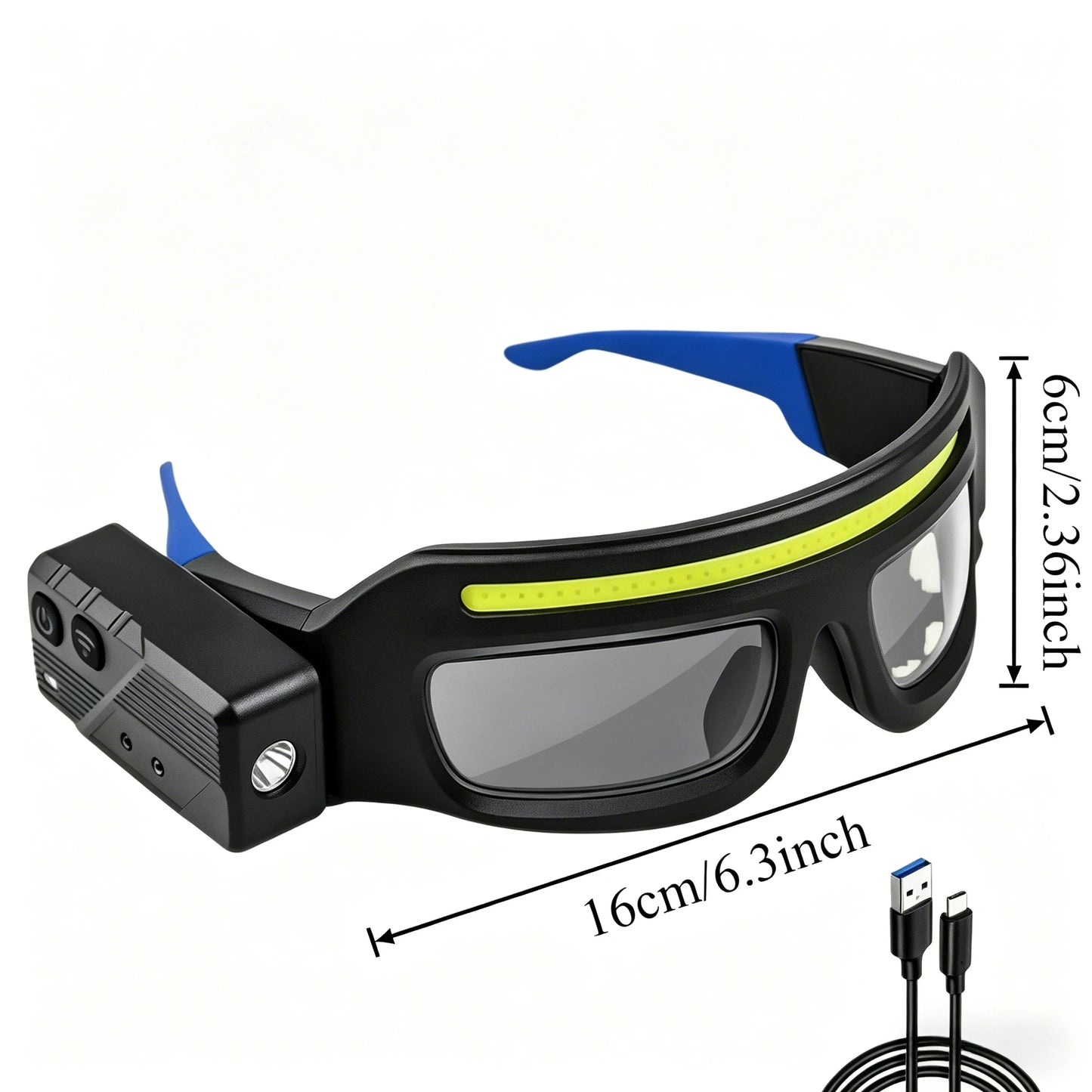 Rechargeable LED Glasses Headlight Glasses with Motion Sensor Touch Control 5 Modes TYPE-C Glasses for Running Camping Cycling