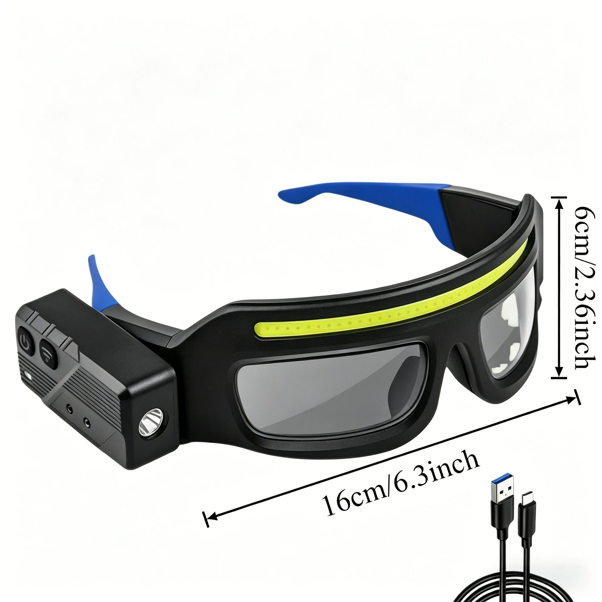 Rechargeable LED Glasses Headlight Glasses with Motion Sensor Touch Control 5 Modes TYPE-C Glasses for Running Camping Cycling