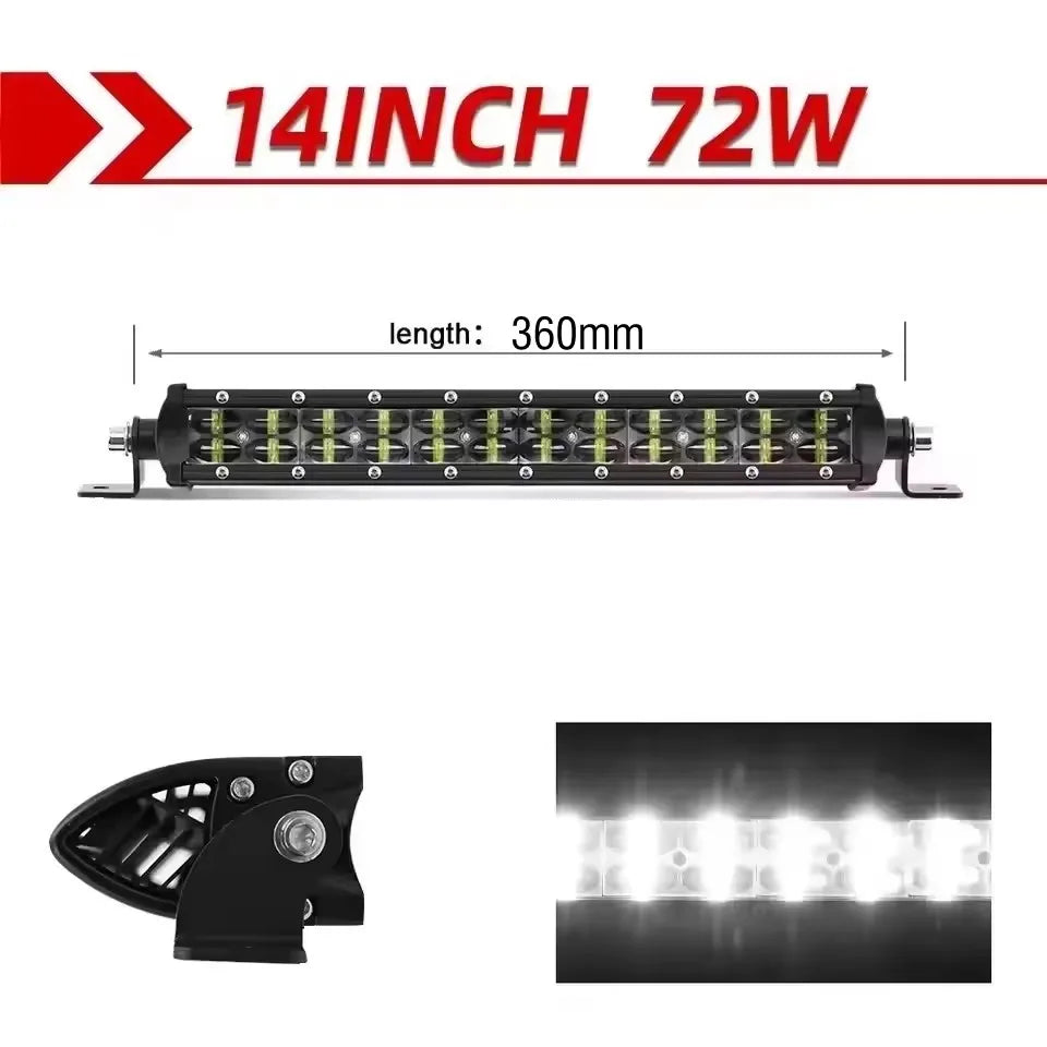 6D Lens Ultra Strip LED Light Bar 8" 14" 20" Inch Driving Fog Lamp Work Light 4X4 Led Bar for Motorcycle Offroad SUV ATV Tractor