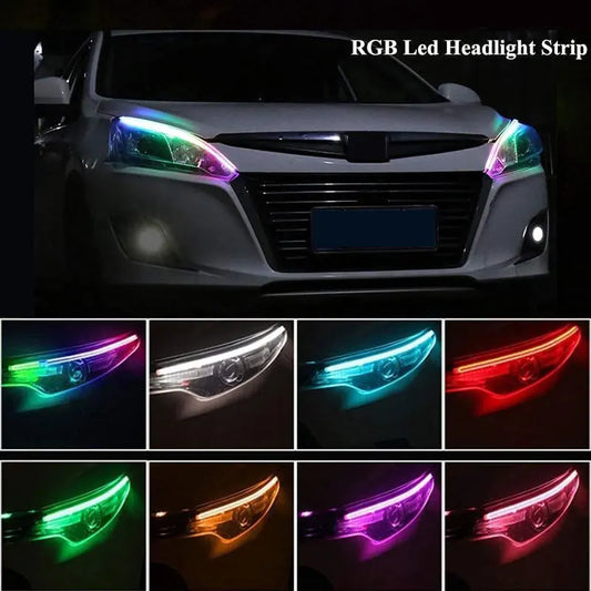 App Control RGB Daytime Running Light DRL Flowing Turn Signal Lights Multiple Modes and Colors 12V Car Decorative Light Strip