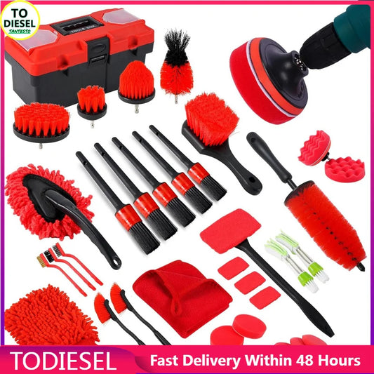 35Pcscar Detailing Kit & Car Cleaning Kit – Windshield Tool, Long Wheel Brush & 2 Angled Brushes, 4 Polishing Pads &4 Wax Pads