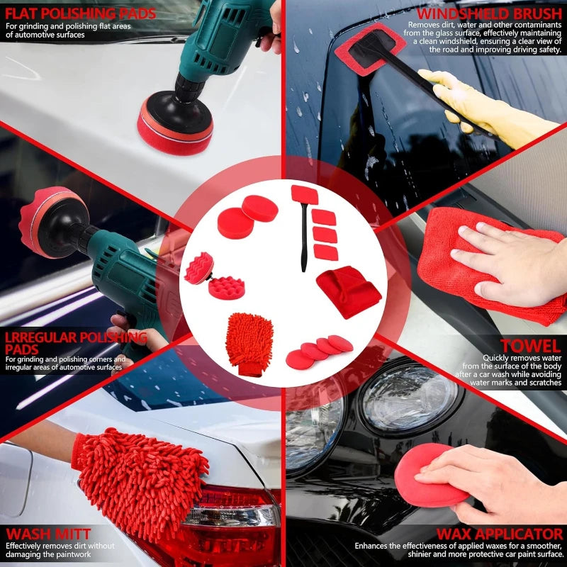 35Pcscar Detailing Kit & Car Cleaning Kit – Windshield Tool, Long Wheel Brush & 2 Angled Brushes, 4 Polishing Pads &4 Wax Pads