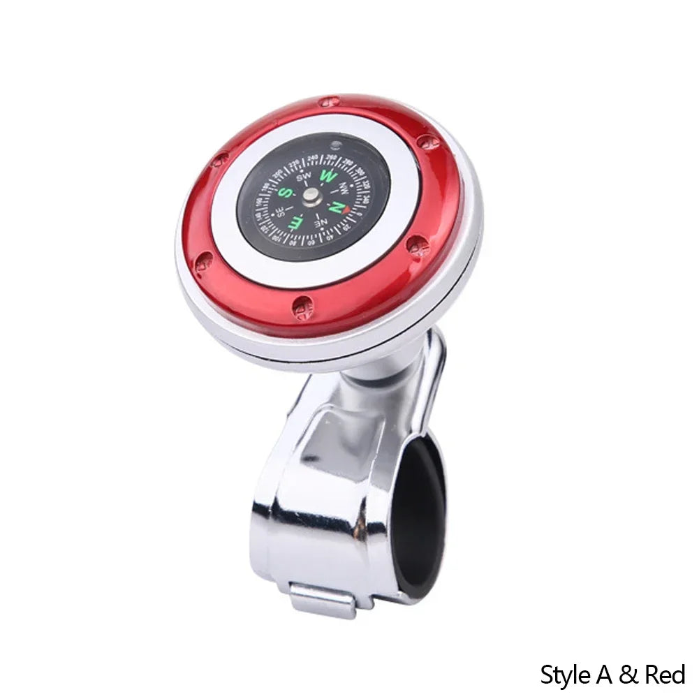 Steering Wheel Spinner Knob with Compass Universal 360 Degree Rotation Metal Power Handle Ball Booster for Car Vehicle Auto