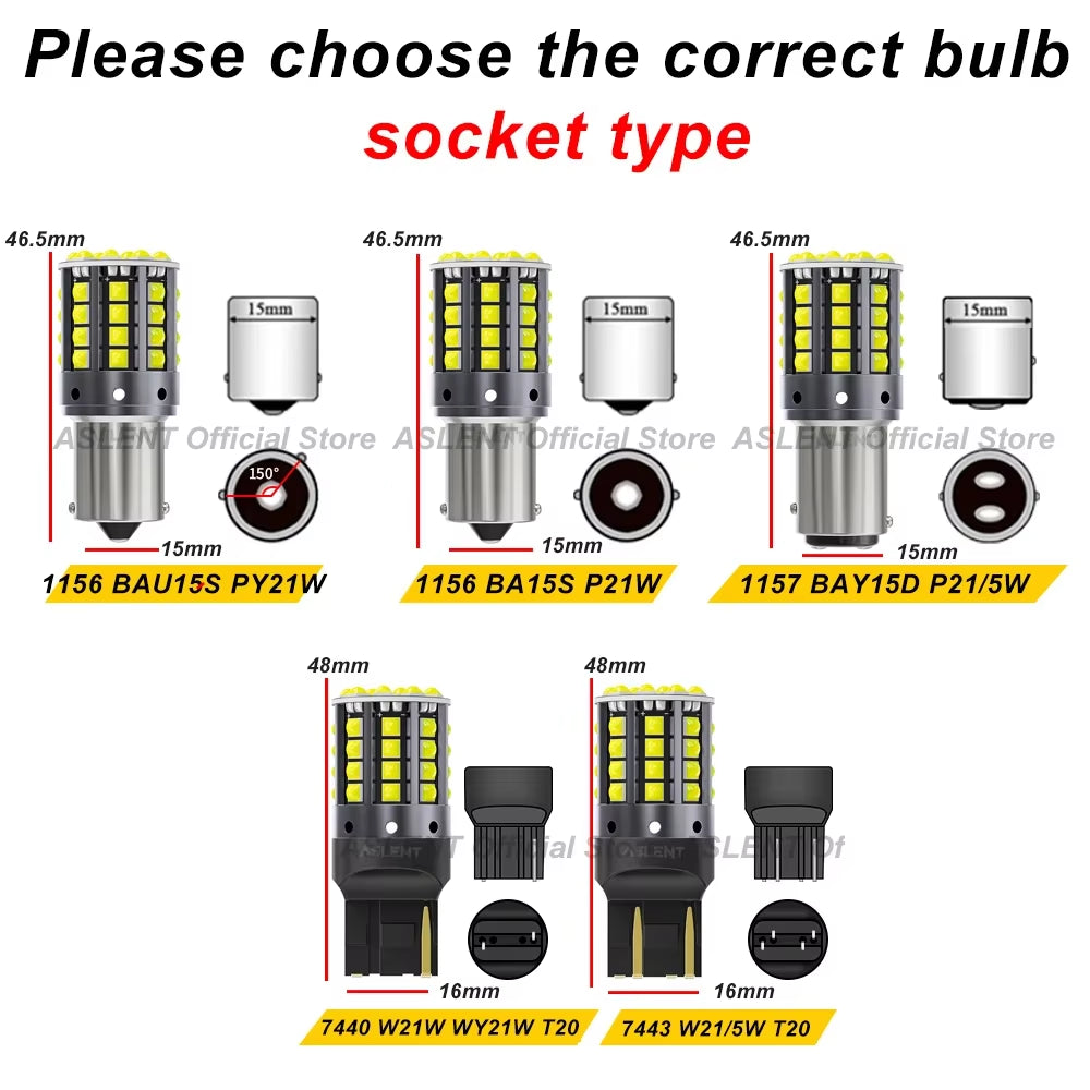 2X 1157 BAY15D P21/5W 1156 BA15S P21W BAU15S PY21W LED WY21W 7440 W21W T20 7443 W21/5W Turn Signal Reverse Brake Light Bulb 12V