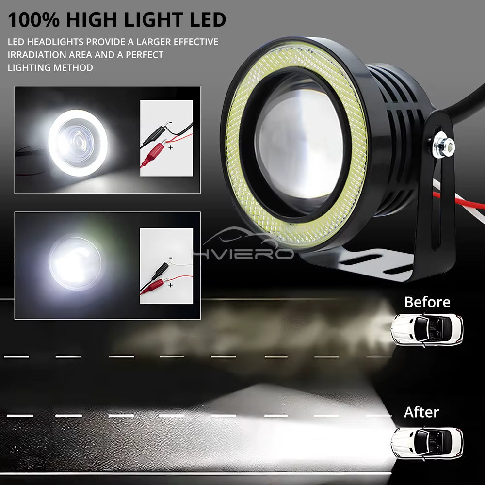 2Pcs Auto 30W Car Driving DRL Fog Lights COB Angel Eye 64/76/89Mm Ambient Lamps Waterproof Daytime Running Bulb Headlight DC 12V