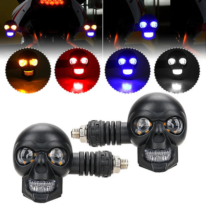 Motorcycle LED Dual Color Skull Fog Lights Auxiliary Headlights Waterproof Flasher Front Rear Turn Signal Indicator Lights