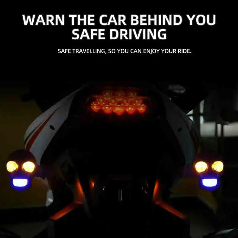 Motorcycle LED Dual Color Skull Fog Lights Auxiliary Headlights Waterproof Flasher Front Rear Turn Signal Indicator Lights